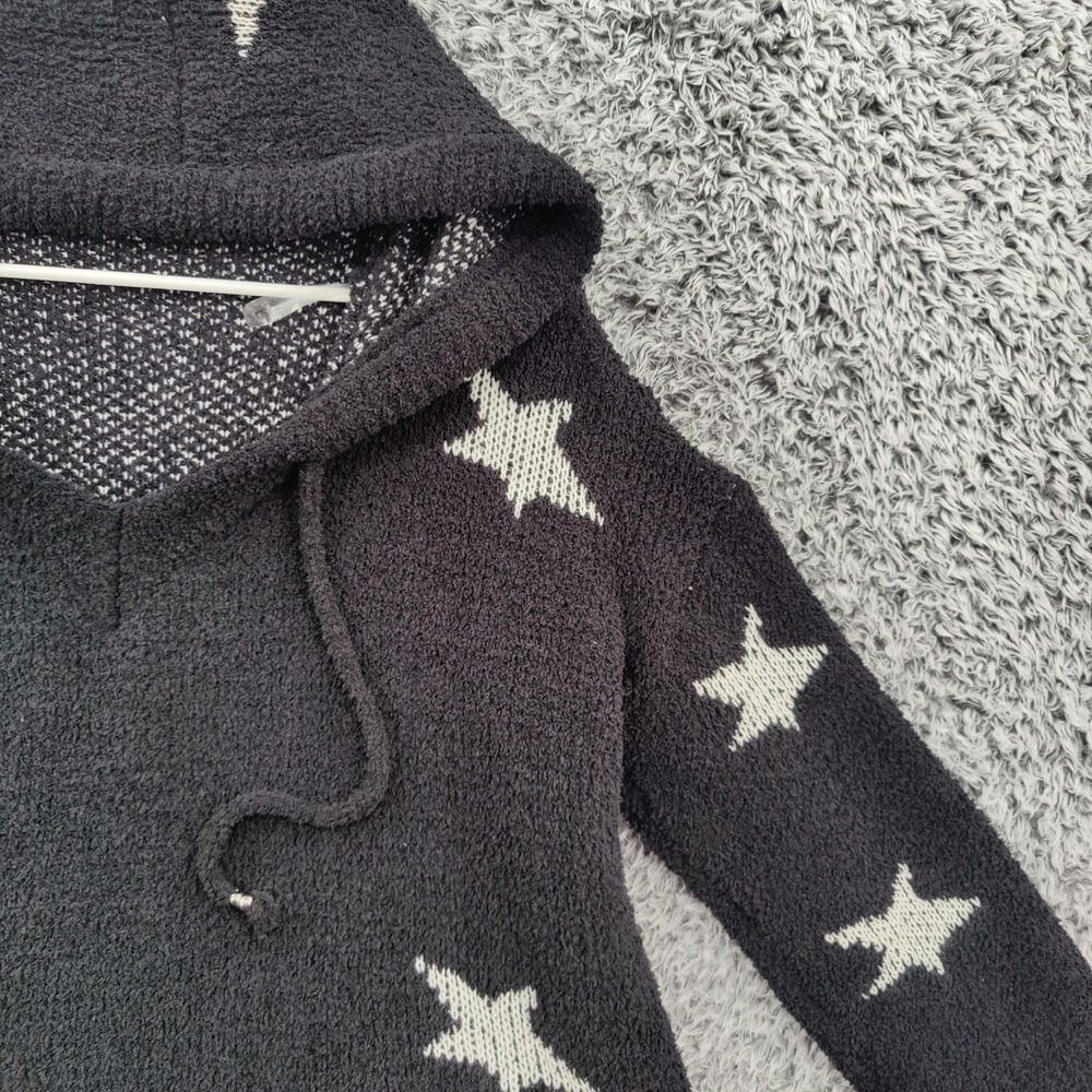 POL Womens Whimsigoth Celestial Star Fuzzy Eyelash Knit Hoodie M Black Soft Cozy - Picture 8 of 15